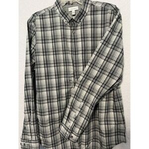 Calvin Klein Mens Lrg LS Shirt Button Up Gray Black Plaid